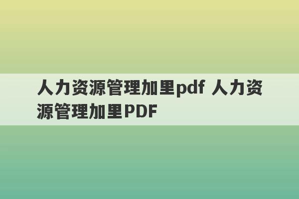 人力资源管理加里pdf 人力资源管理加里PDF