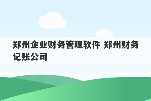 郑州企业财务管理软件 郑州财务记账公司