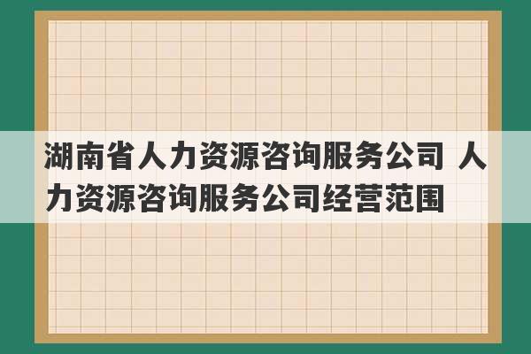 湖南省人力资源咨询服务公司 人力资源咨询服务公司经营范围