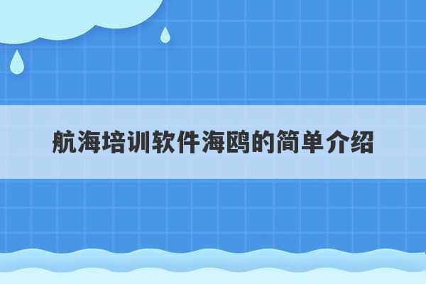 航海培训软件海鸥的简单介绍