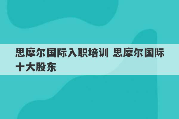 思摩尔国际入职培训 思摩尔国际十大股东