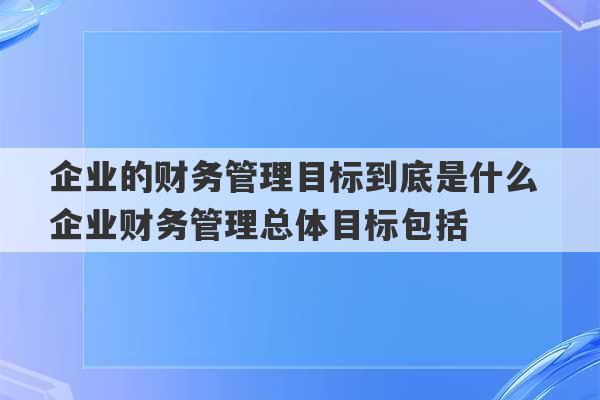 企业的财务管理目标到底是什么 企业财务管理总体目标包括