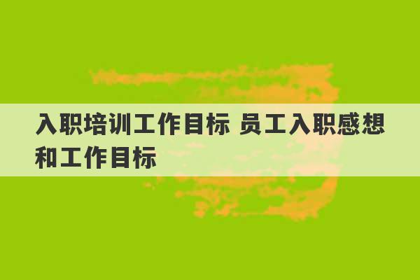 入职培训工作目标 员工入职感想和工作目标