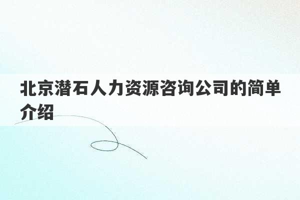 北京潜石人力资源咨询公司的简单介绍