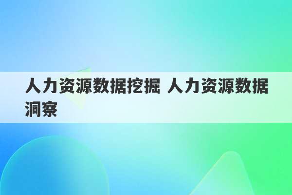 人力资源数据挖掘 人力资源数据洞察