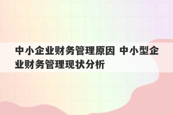 中小企业财务管理原因 中小型企业财务管理现状分析