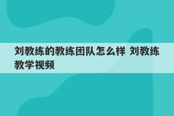 刘教练的教练团队怎么样 刘教练教学视频