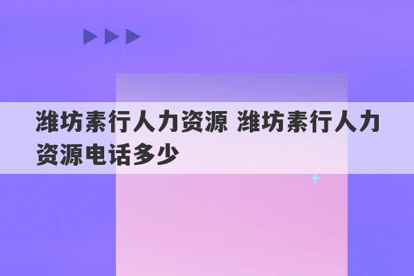 潍坊素行人力资源 潍坊素行人力资源电话多少