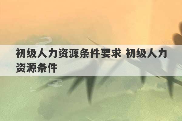 初级人力资源条件要求 初级人力资源条件