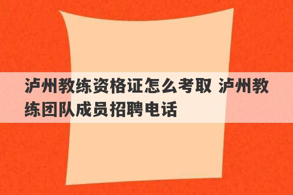 泸州教练资格证怎么考取 泸州教练团队成员招聘电话