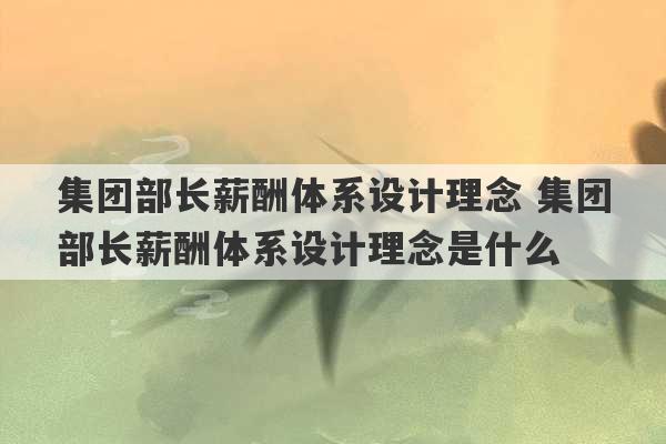 集团部长薪酬体系设计理念 集团部长薪酬体系设计理念是什么