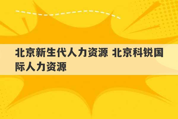 北京新生代人力资源 北京科锐国际人力资源