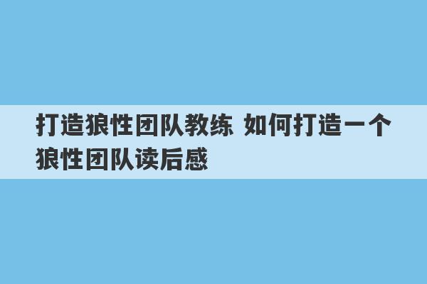 打造狼性团队教练 如何打造一个狼性团队读后感