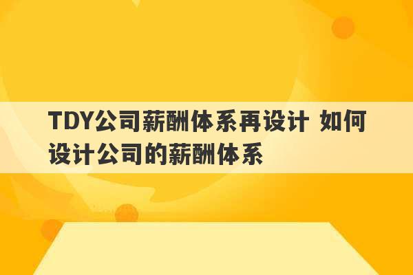 TDY公司薪酬体系再设计 如何设计公司的薪酬体系