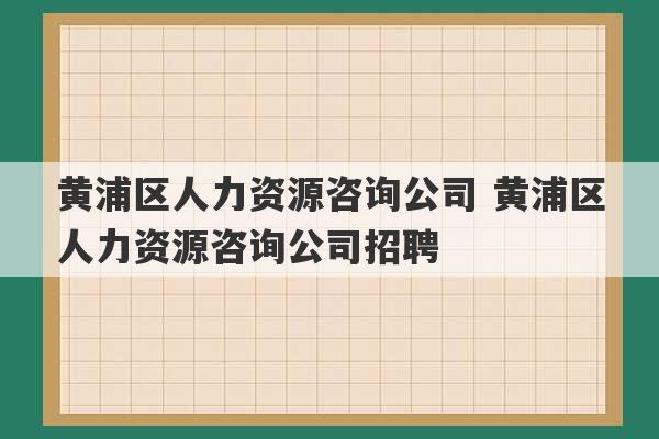 黄浦区人力资源咨询公司 黄浦区人力资源咨询公司招聘