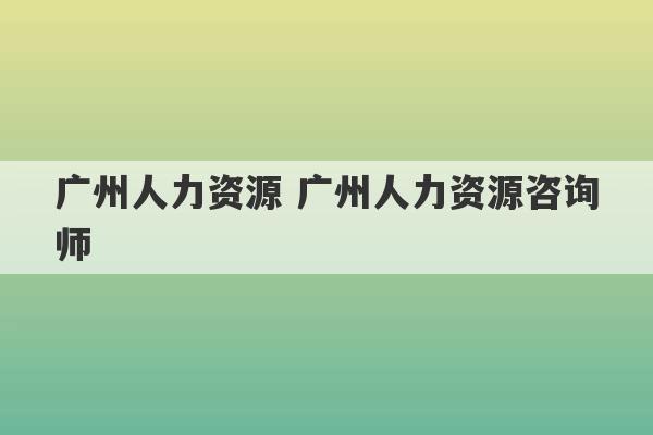 广州人力资源 广州人力资源咨询师