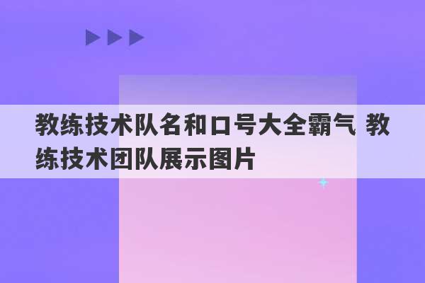 教练技术队名和口号大全霸气 教练技术团队展示图片