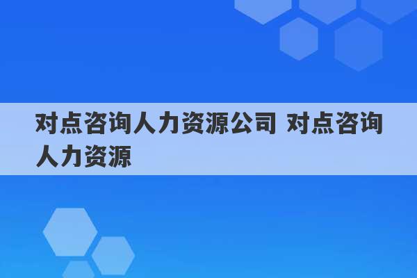 对点咨询人力资源公司 对点咨询人力资源